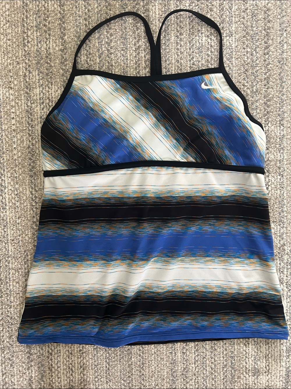Nike Striped Racerback Tank in Blue, Black & White